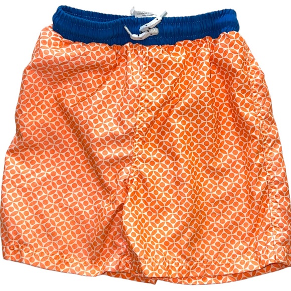 Mini Boden Other - Mini Boden orange pattern swim trunks with blue waistband size 5-6Y